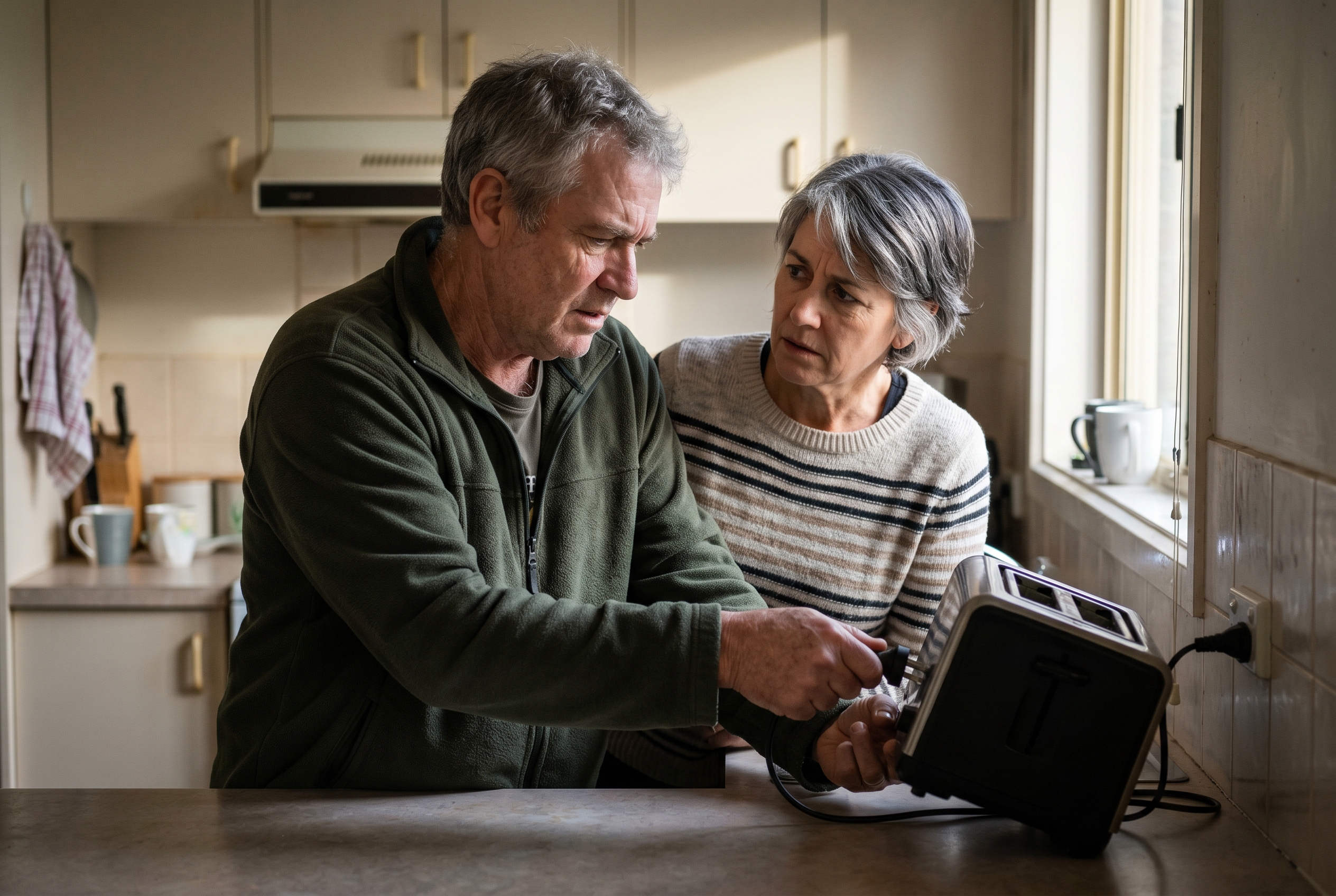 Australian couple reviewing household appliance use at home